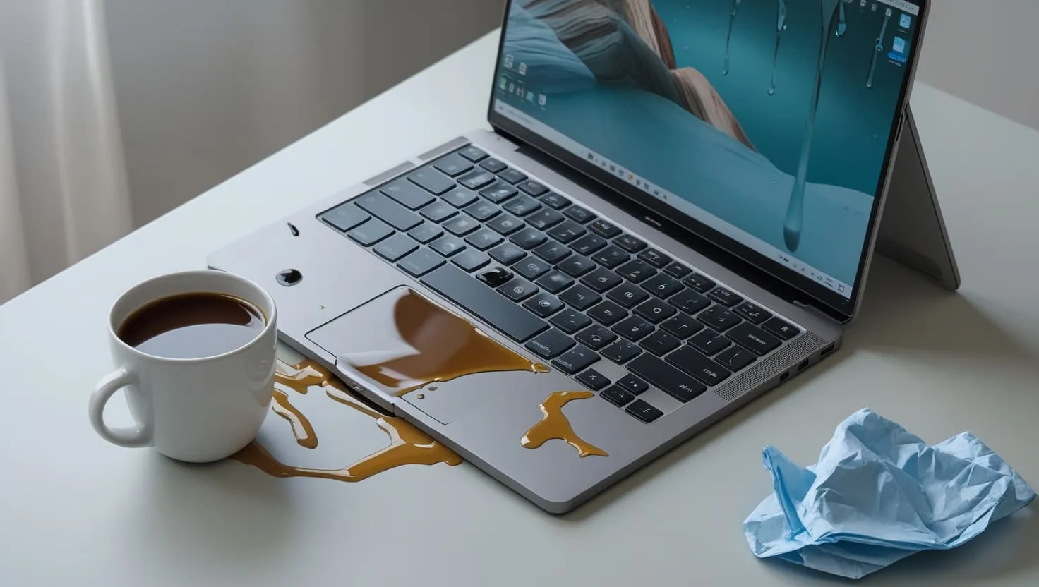 На ноутбук пролили рідину